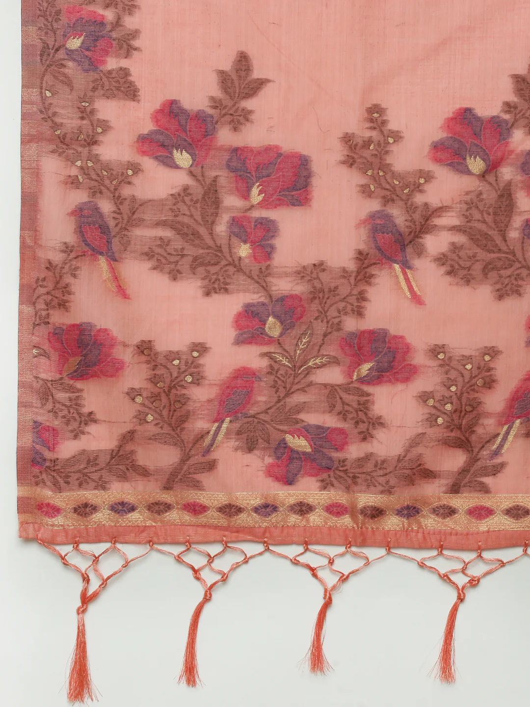 Women Peach Cotton Weaving Saree PCS245 - Image 6