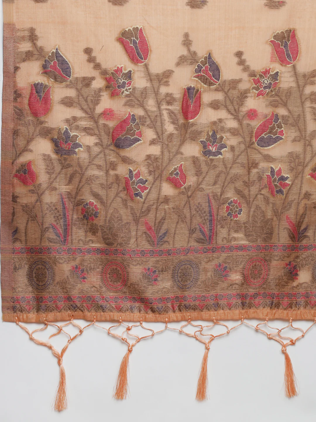Women Peach Cotton Weaving Saree PCS254 - Image 6