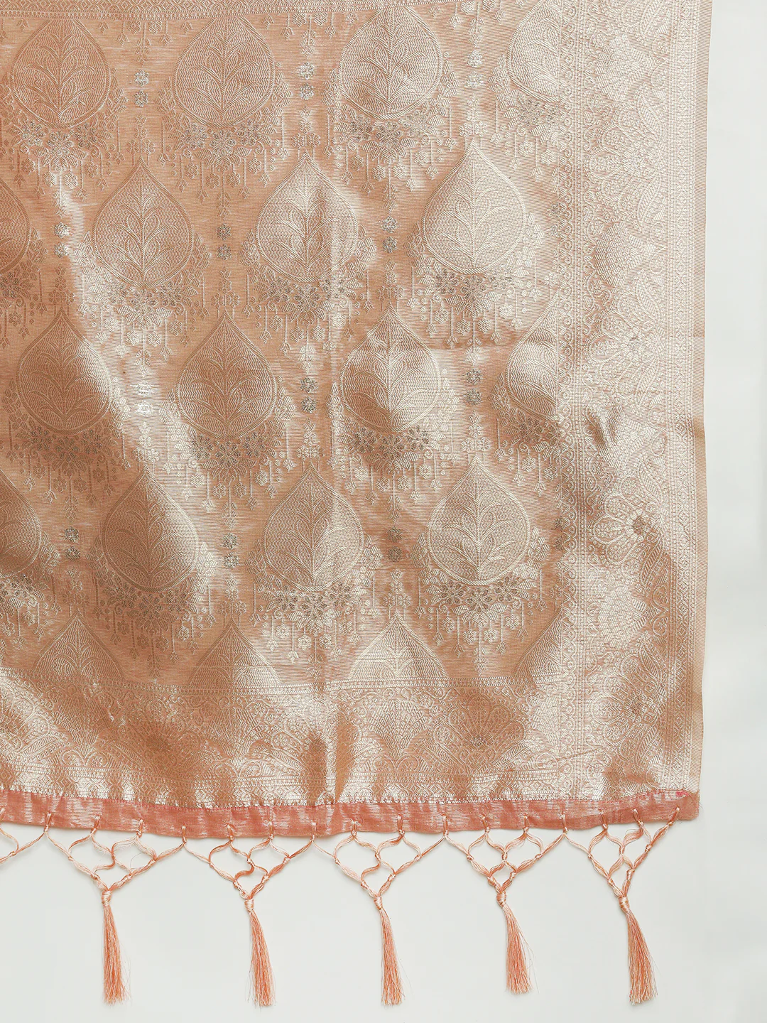 Women Peach Cotton Weaving Saree PCS260 - Image 7