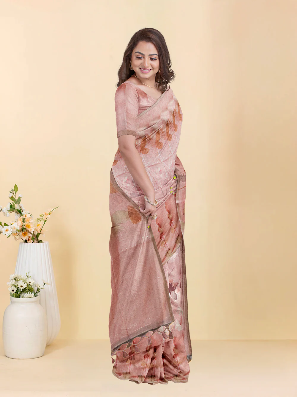 Women Peach Semi Tussar Saree ST277 - Image 2