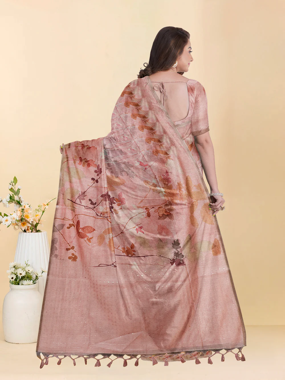 Women Peach Semi Tussar Saree ST277 - Image 3