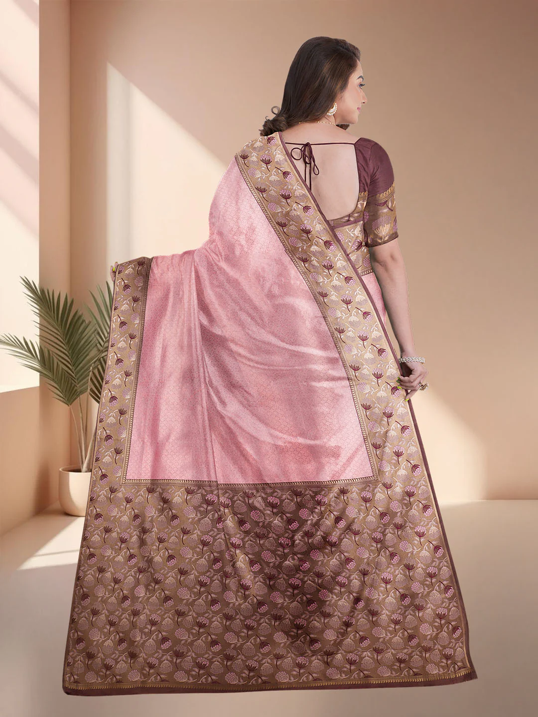 Women Pink Art Silk Printed Saree ASS75 - Image 5