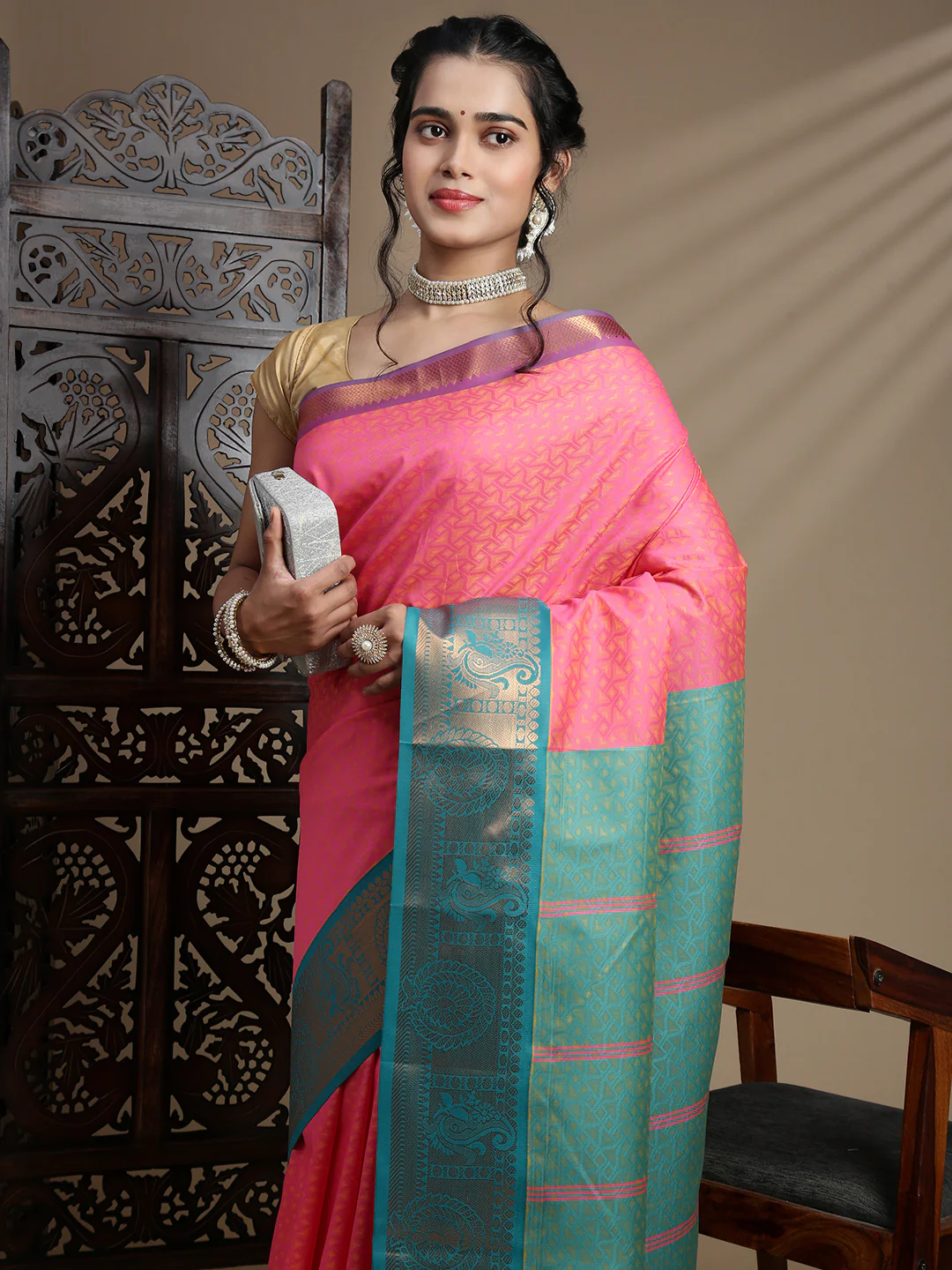 Women Pink Art Silk Saree ASS118 - Image 2