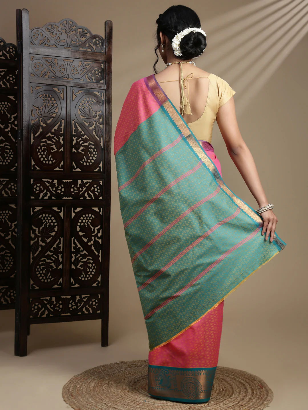 Women Pink Art Silk Saree ASS118 - Image 4