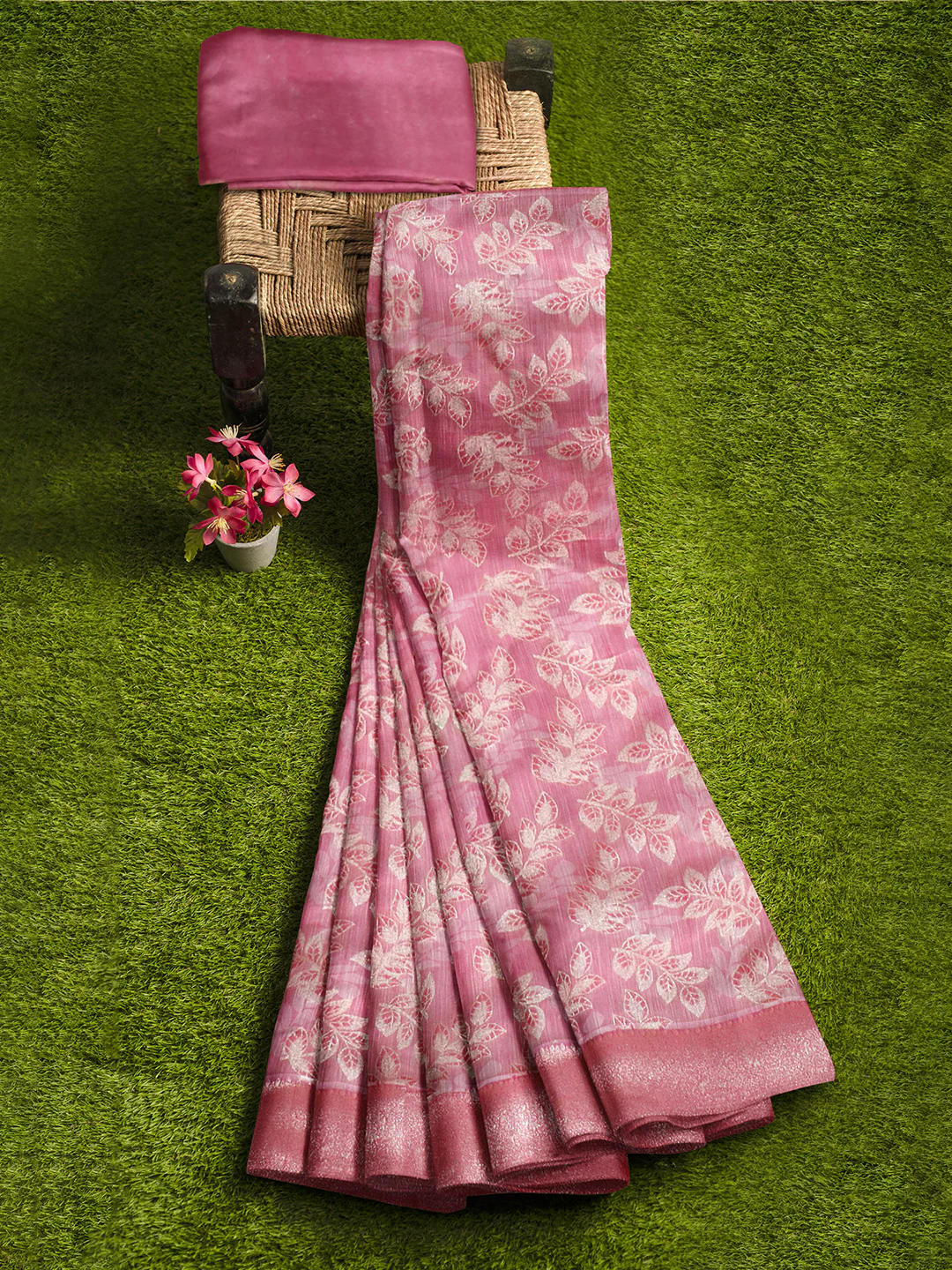 Women Pink Art Silk Saree ASS127 - Image 3