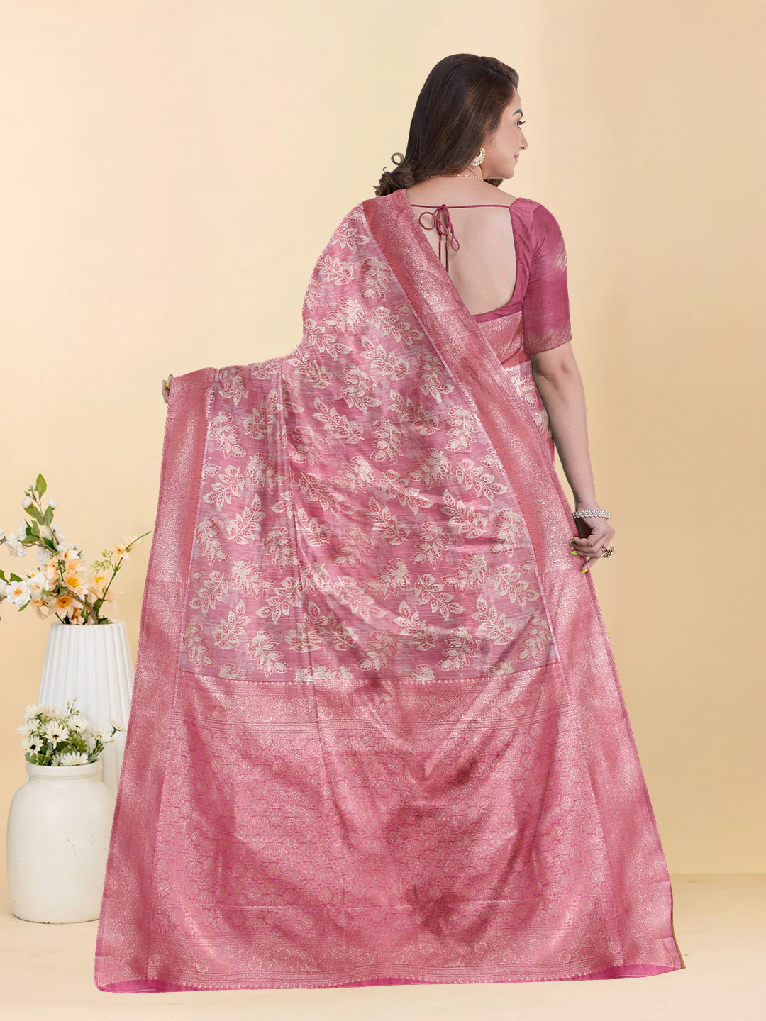 Women Pink Art Silk Saree ASS127 - Image 4
