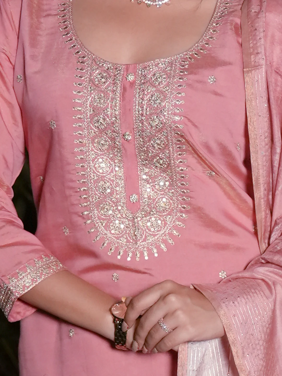 Women Pink MM Silk Embroidered Kurti Set EKS116 - Image 2