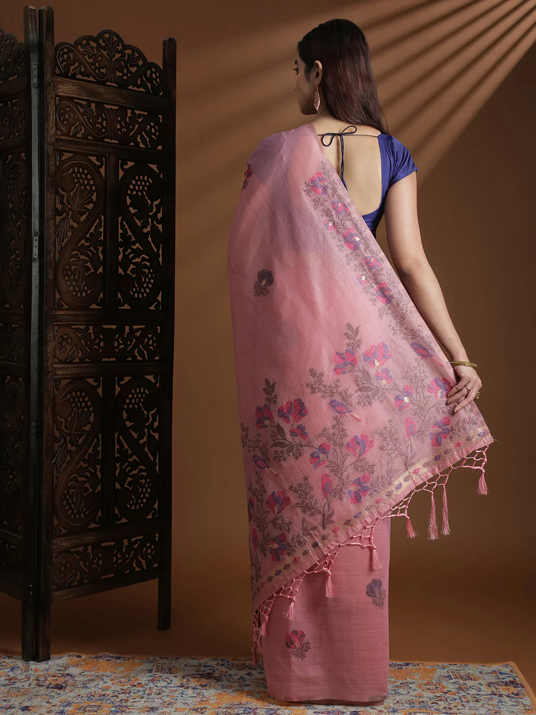 Women Pink Cotton Weaving Saree PCS246 - Image 3