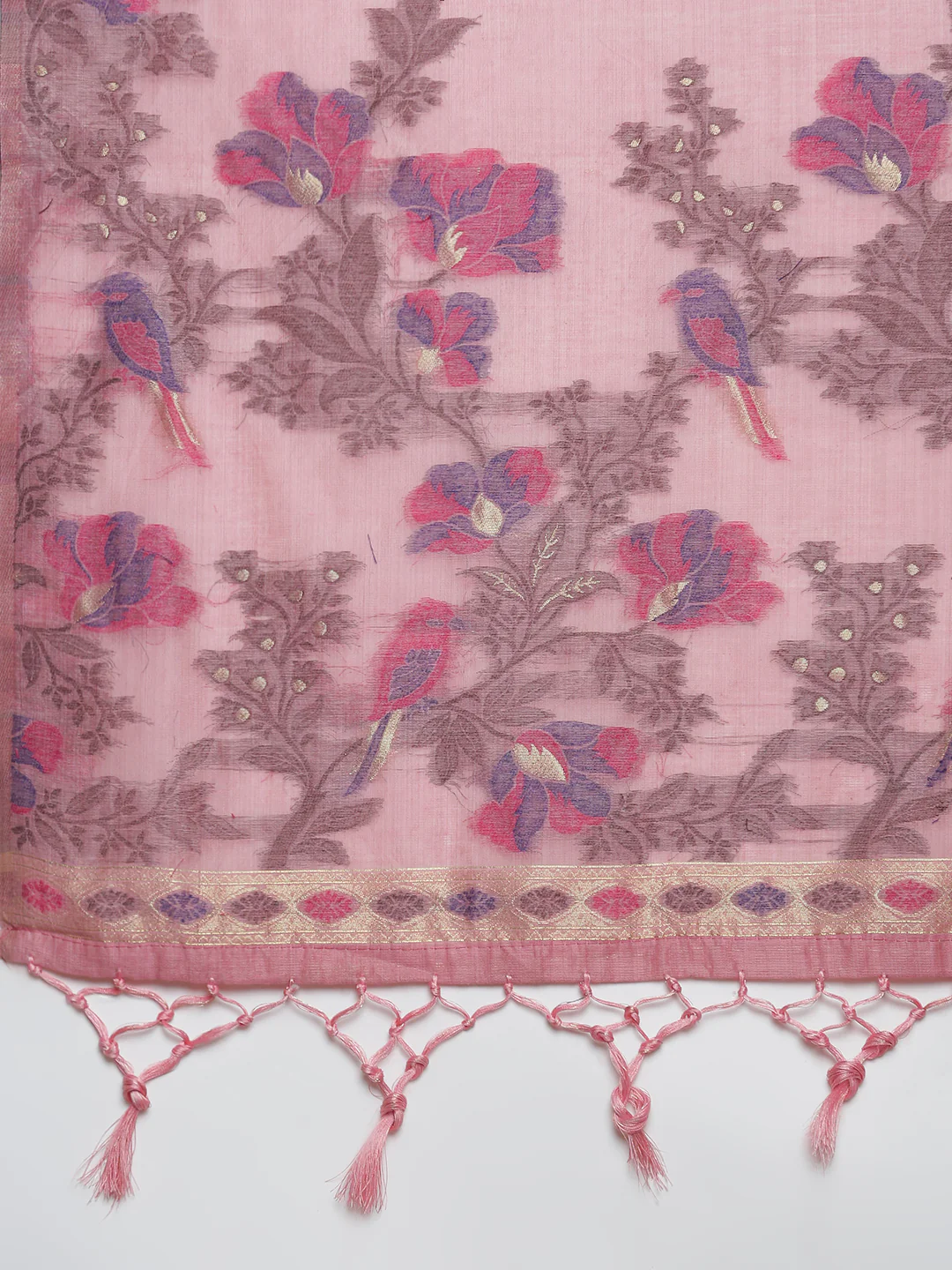 Women Pink Cotton Weaving Saree PCS246 - Image 5