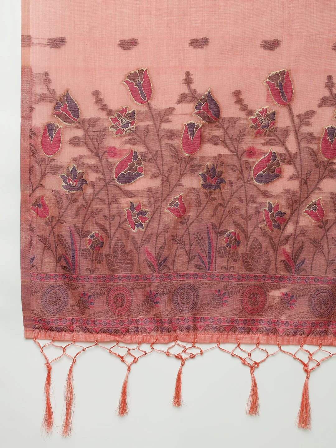 Women Peach Cotton Weaving Saree PCS247 - Image 6