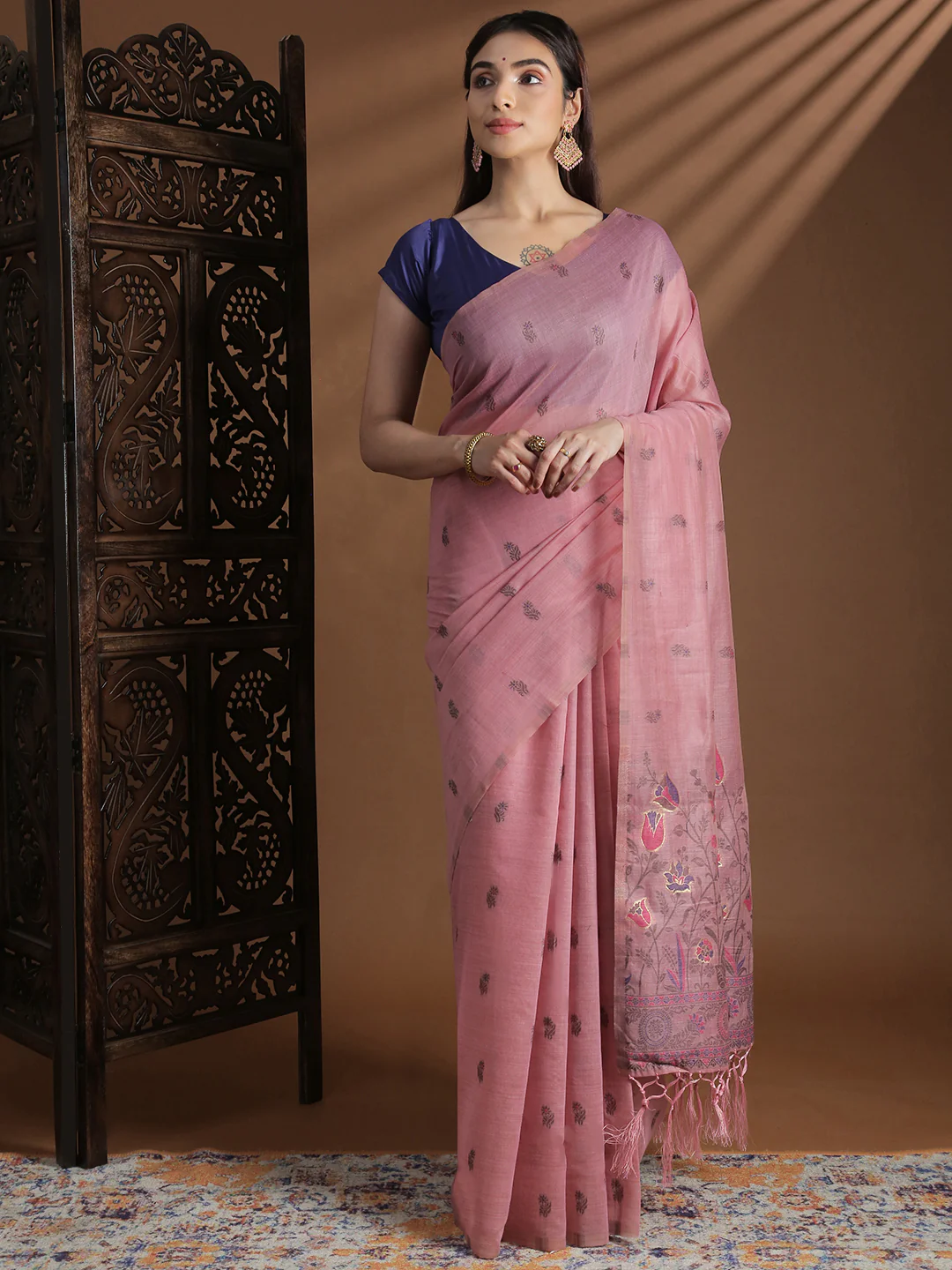 Women Pink Cotton Weaving Saree PCS253 - Image 4