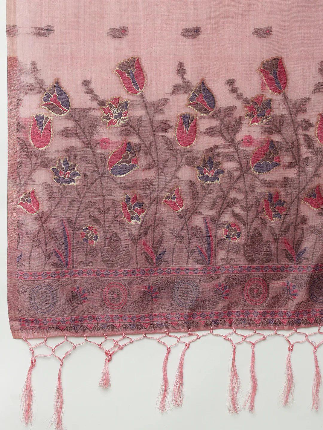 Women Pink Cotton Weaving Saree PCS253 - Image 6