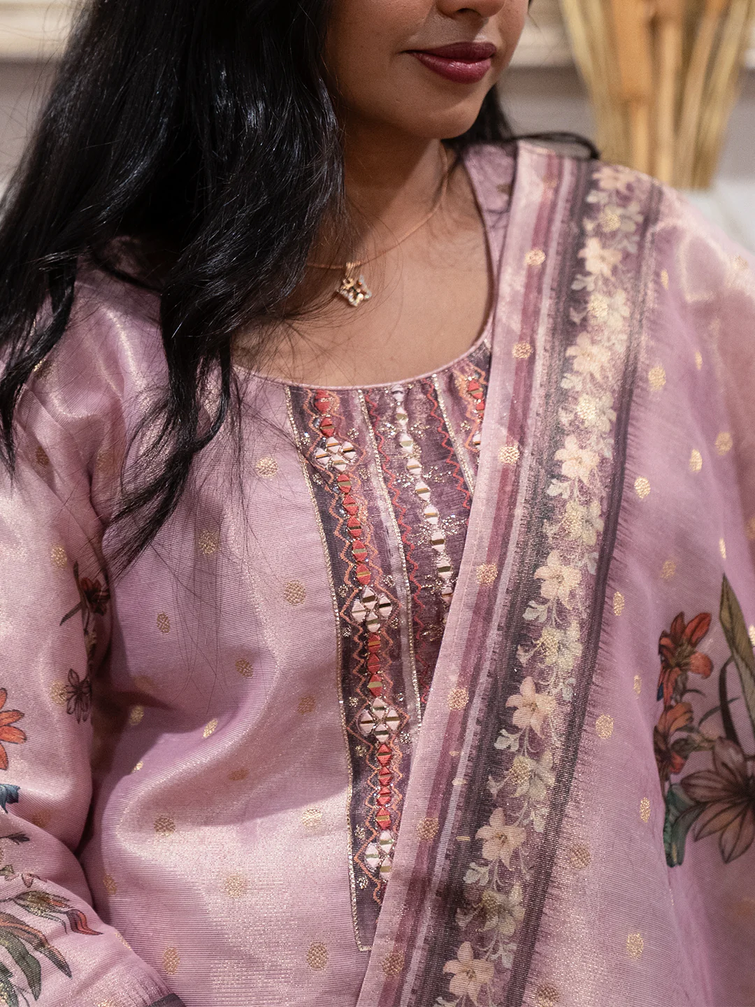Women Pink MM Silk Printed Kurti Set EKS108 - Image 2