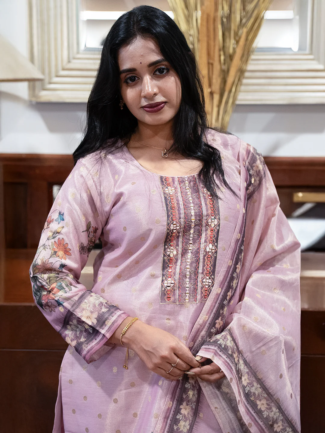 Women Pink MM Silk Printed Kurti Set EKS108 - Image 4