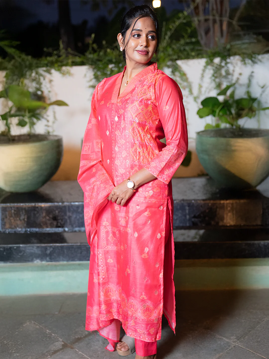 Women Pink MM Silk Printed Kurti Set EKS128 - Image 2