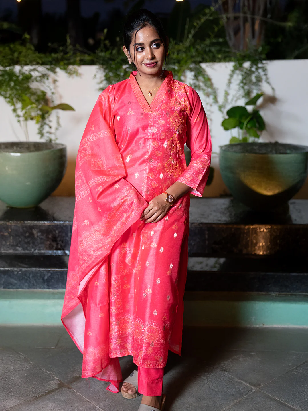 Women Pink MM Silk Printed Kurti Set EKS128 - Image 3
