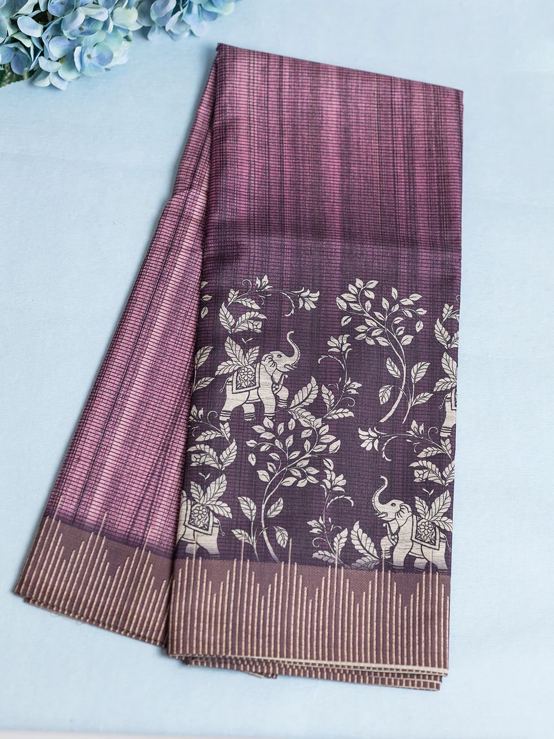 Women Pink Semi Tussar Printed Saree ST241 - Image 3