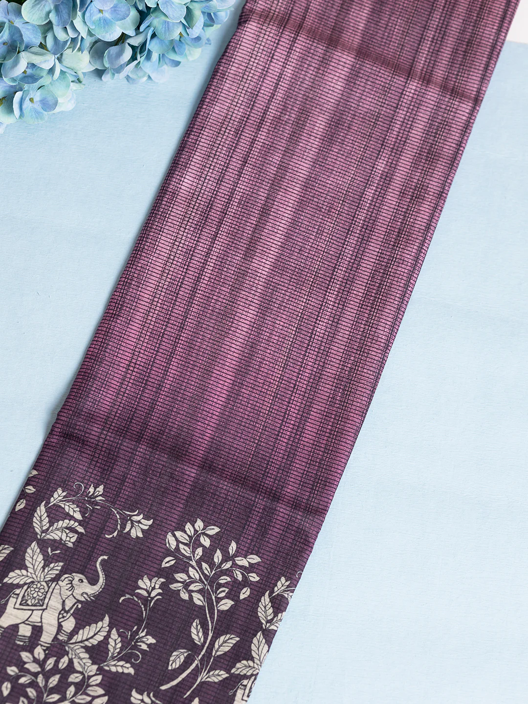 Women Pink Semi Tussar Printed Saree ST241 - Image 4