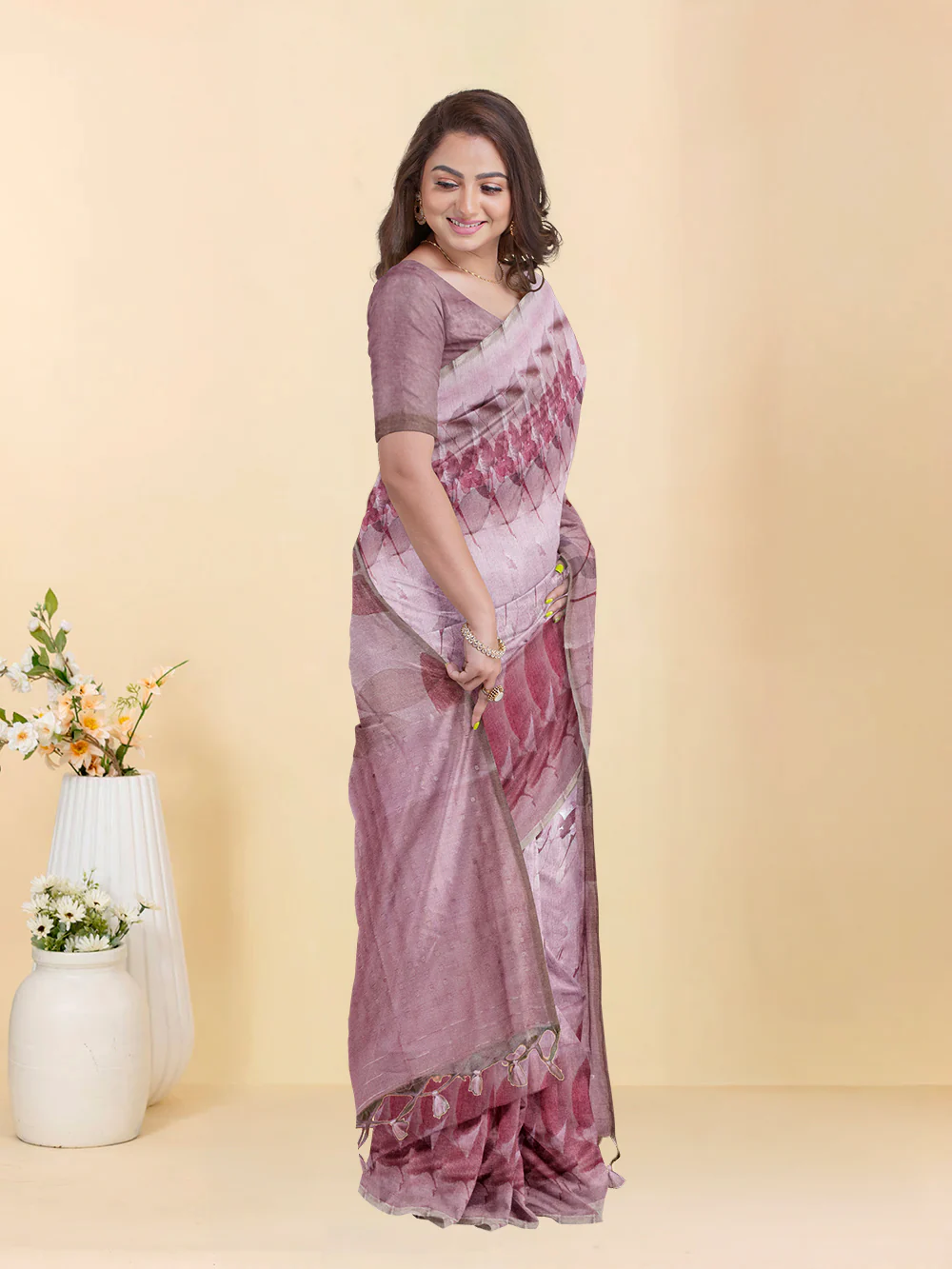 Women Pink Semi Tussar Saree ST278 - Image 2