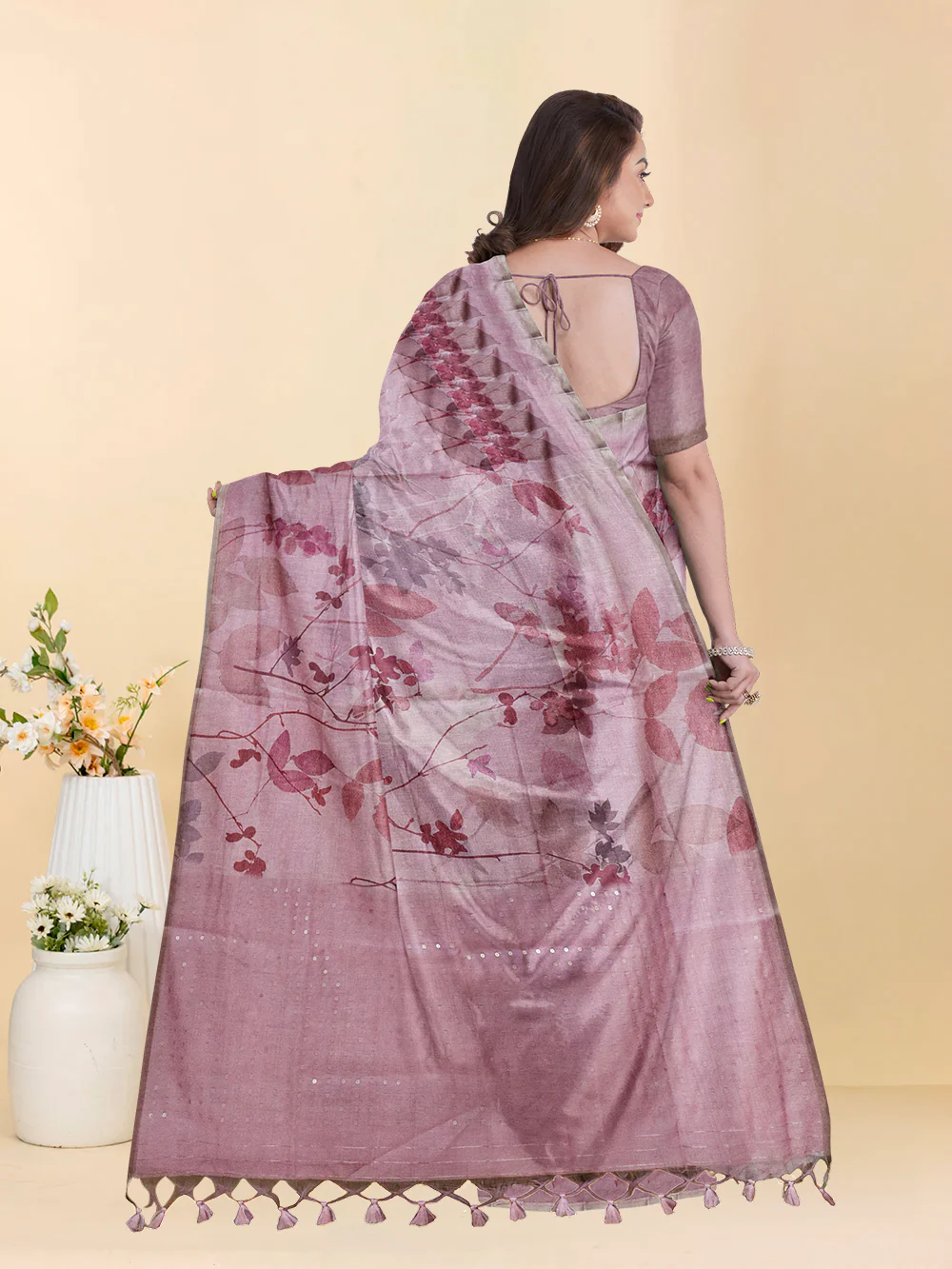 Women Pink Semi Tussar Saree ST278 - Image 4