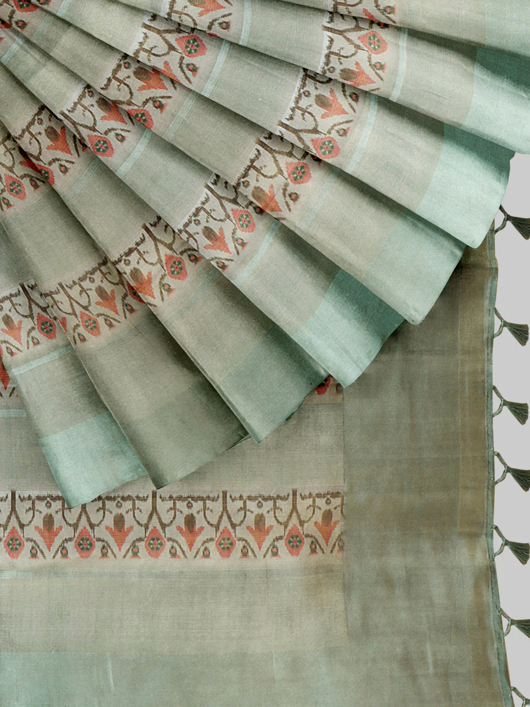 Women Pista Green Semi Tussar Printed Saree ST281 - Image 2