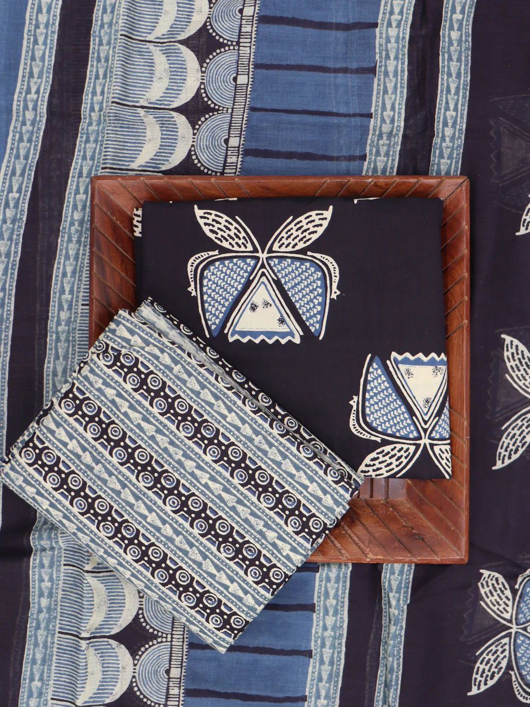 Women Pure Cotton Printed Dress Material Blue with Black DM349 - Image 2