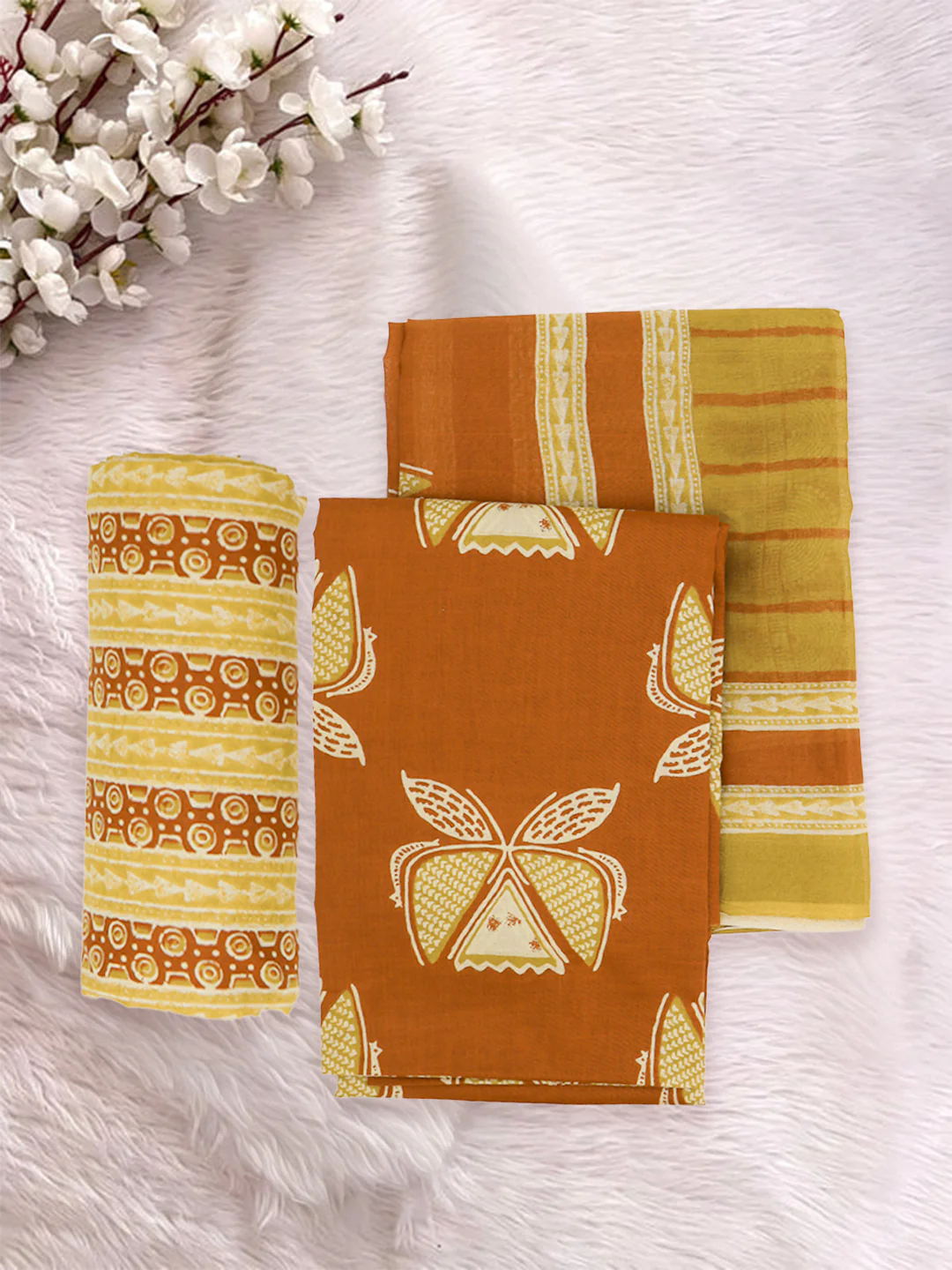 Women Pure Cotton Printed Dress Material Mustard with Rust DM344 - Image 4