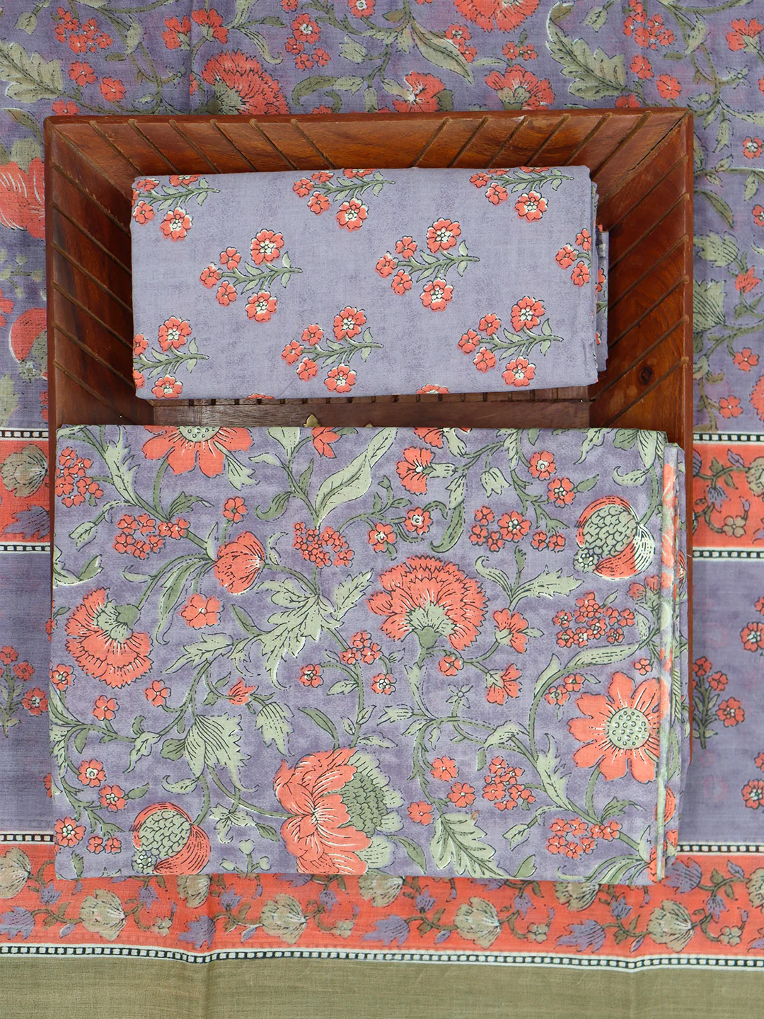Women Pure Cotton Printed Dress Material Violet with Orange DM341 - Image 3