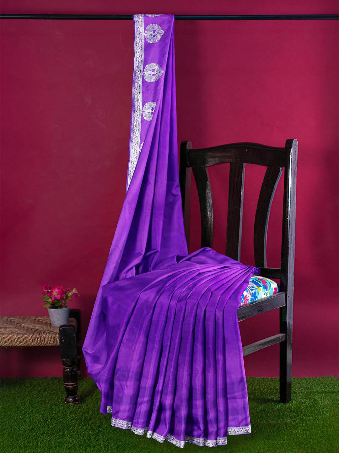 Women Purple Art Silk Printed Saree ASS91 - Image 3