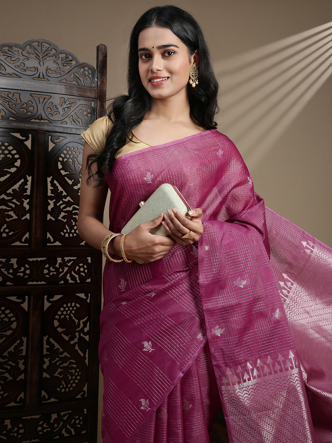 Women Purple Semi Kora Cotton Saree SK125 - Image 3
