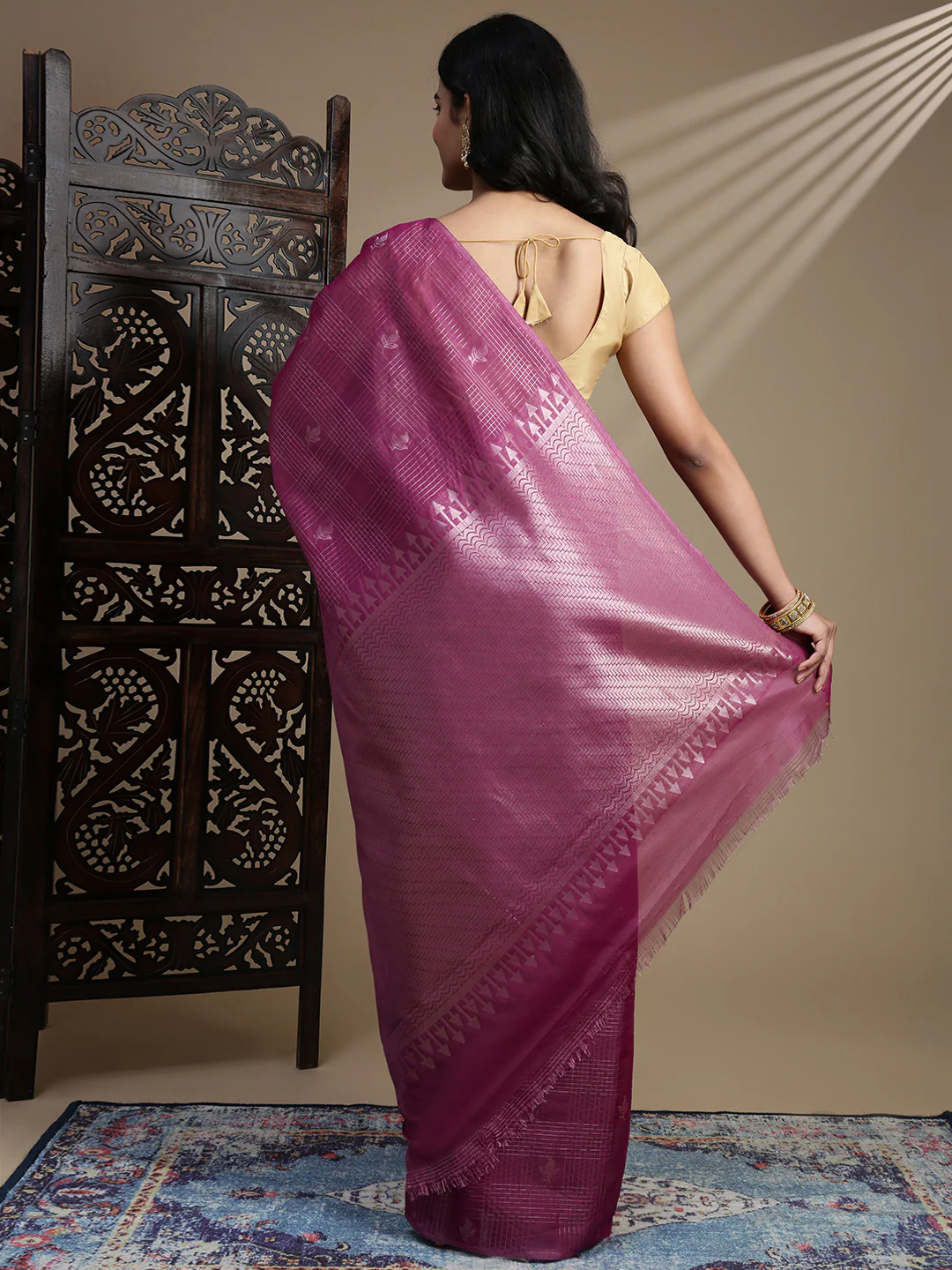 Women Purple Semi Kora Cotton Saree SK125 - Image 5