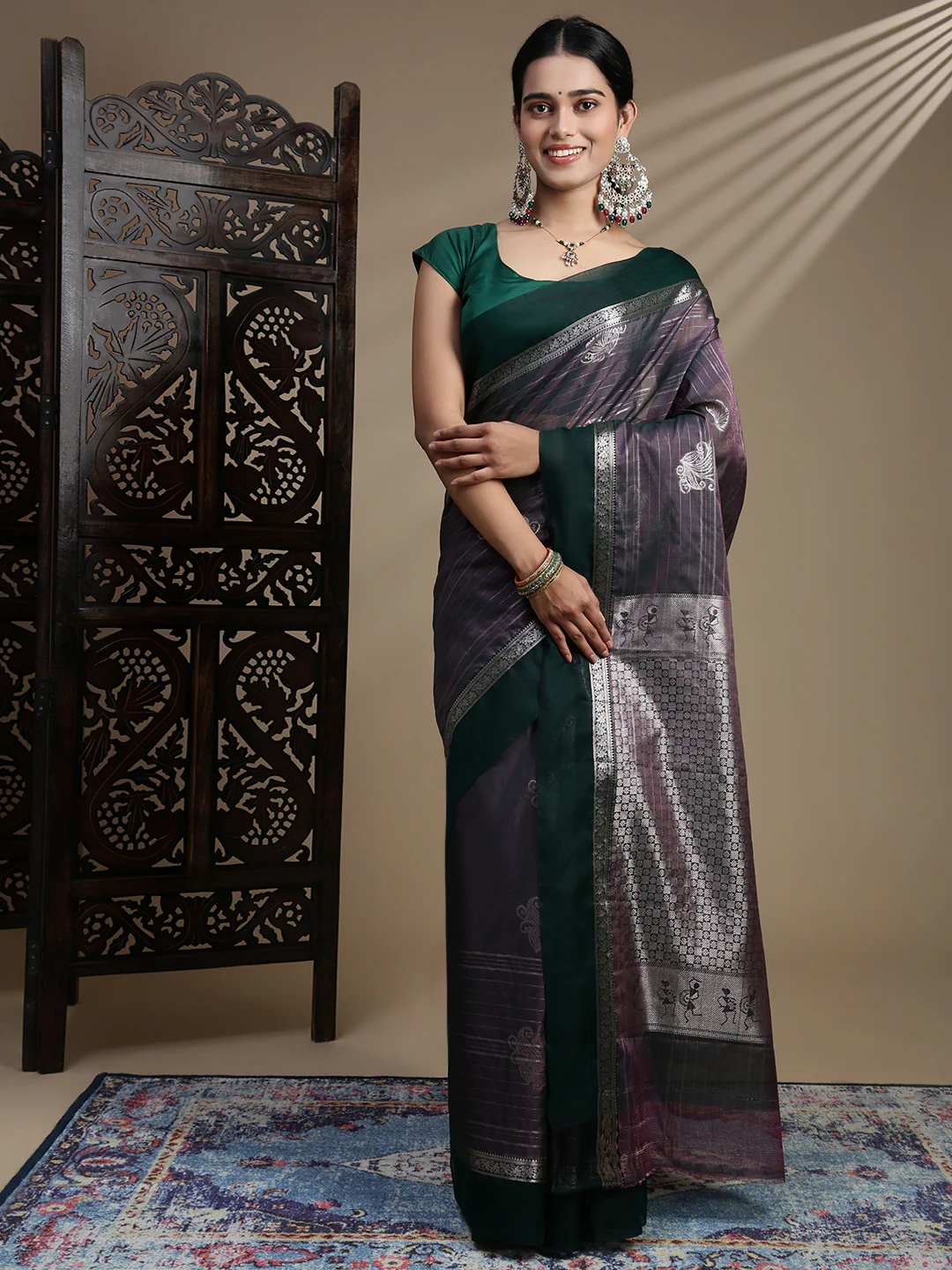 Women Purple Semi Kora Cotton Saree SK131 - Image 2