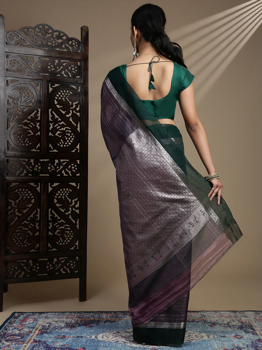 Women Purple Semi Kora Cotton Saree SK131 - Image 3
