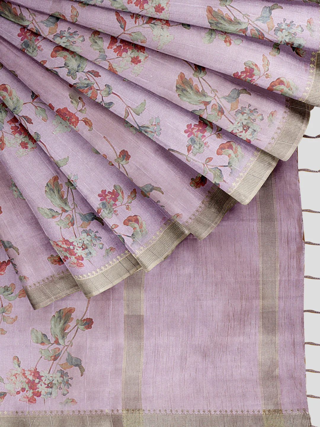 Women Light Purple Semi Raw Silk Printed Saree SRS105 - Image 4