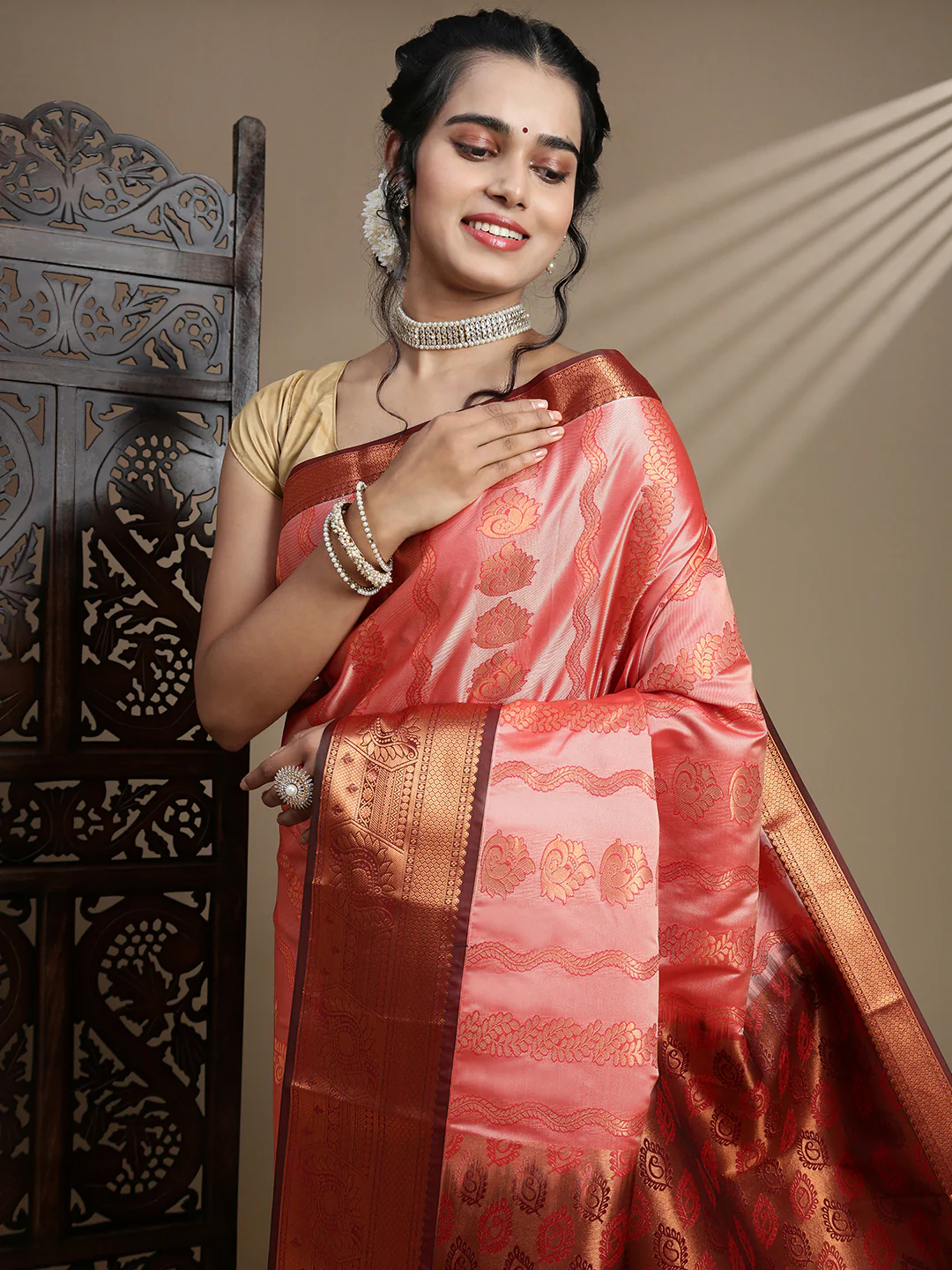Women Red Art Silk Saree ASS114 - Image 3