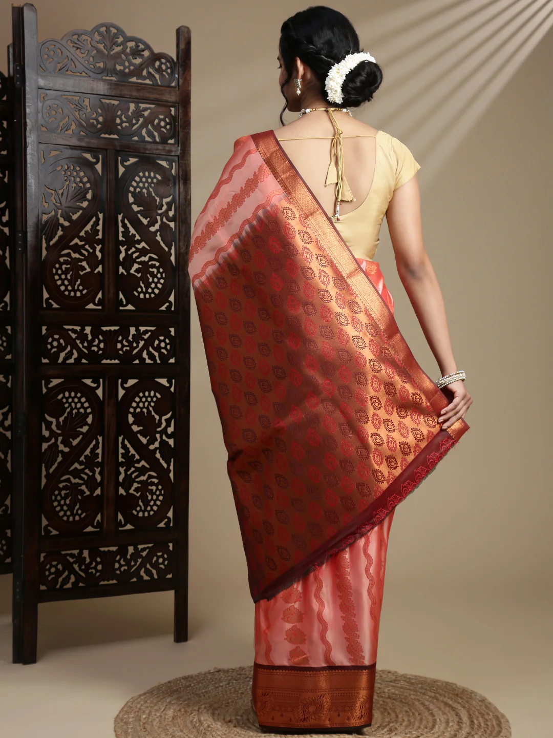 Women Red Art Silk Saree ASS114 - Image 4