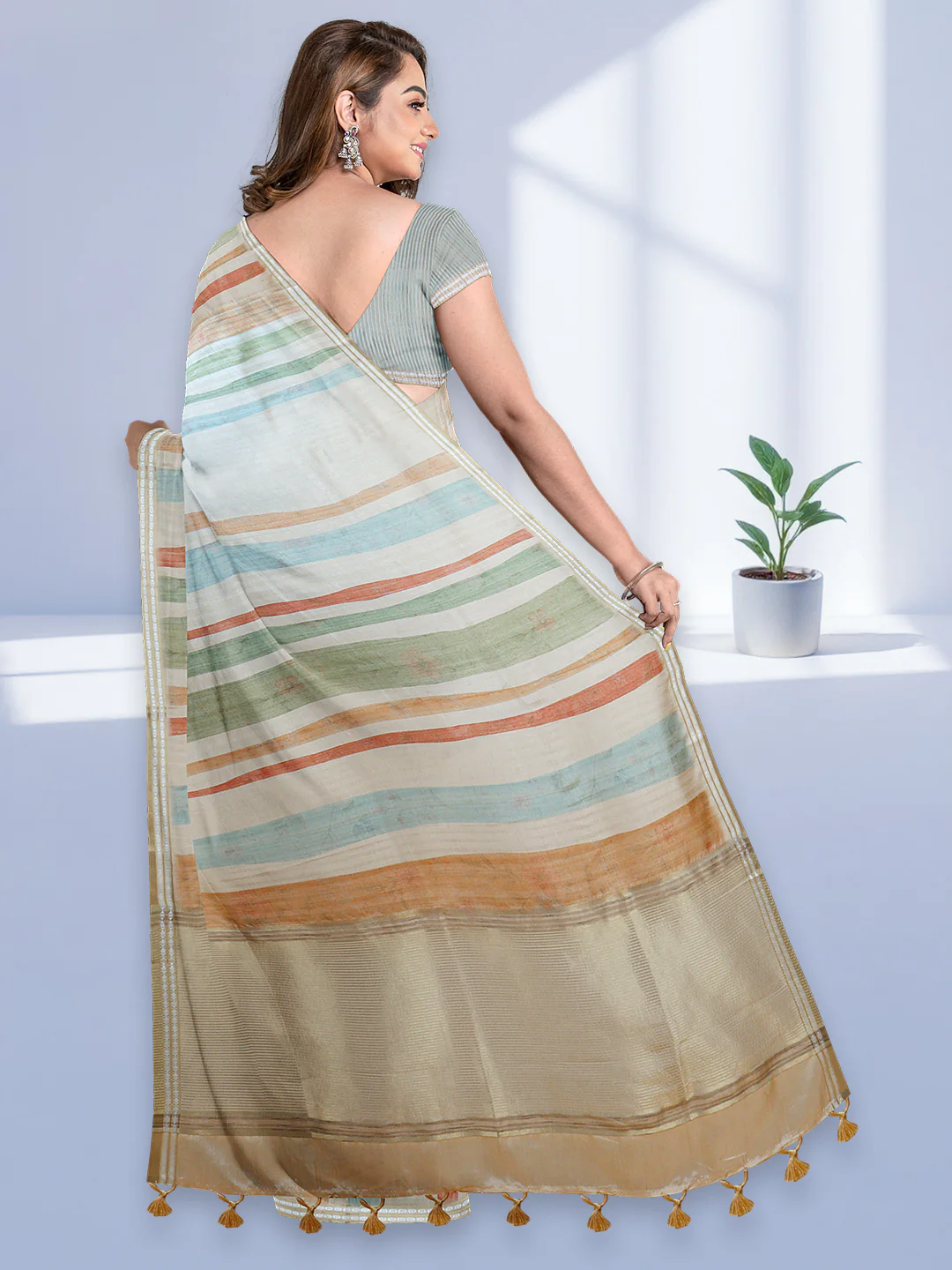 Women Sandal Semi Tussar Saree ST292 - Image 3