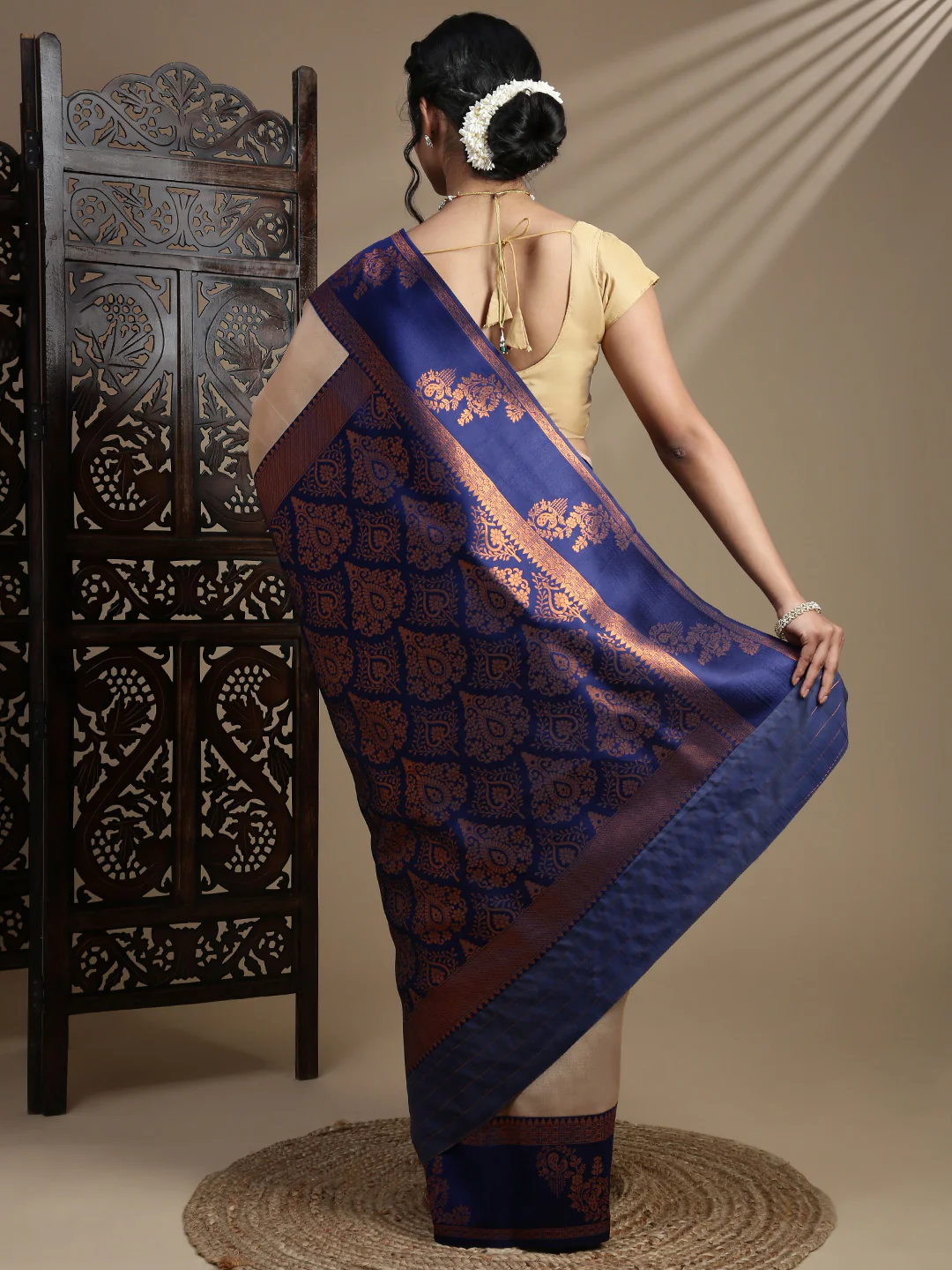 Women Sandal Tissue Saree with Navy Border TS60 - Image 3