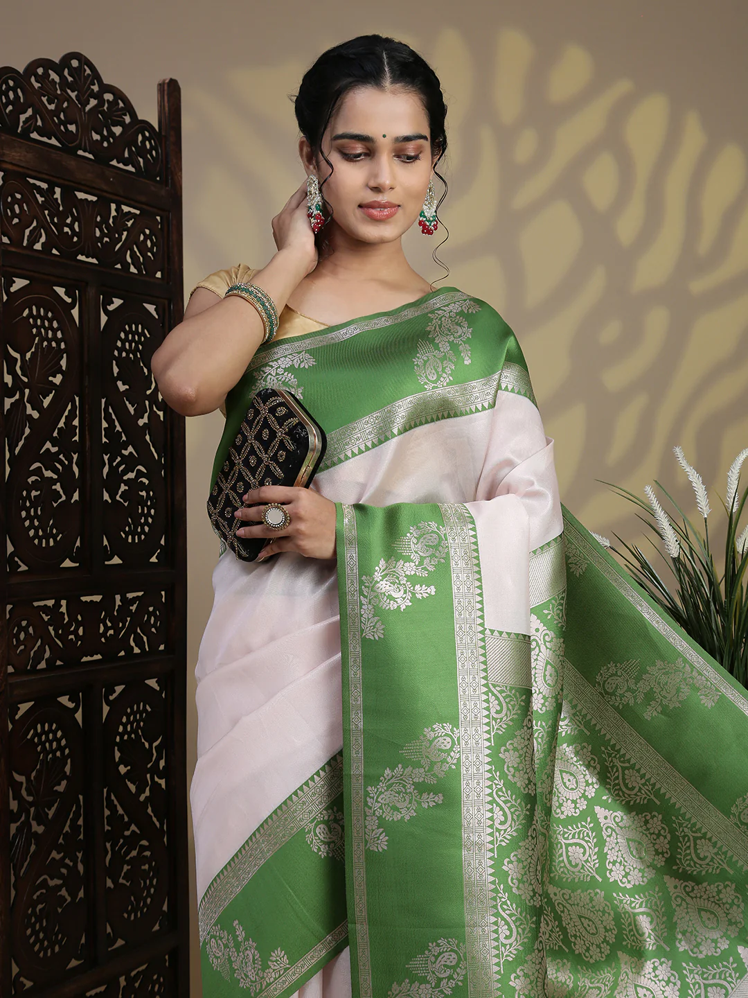 Women Sandal Tissue Saree with Green Border TS64 - Image 2