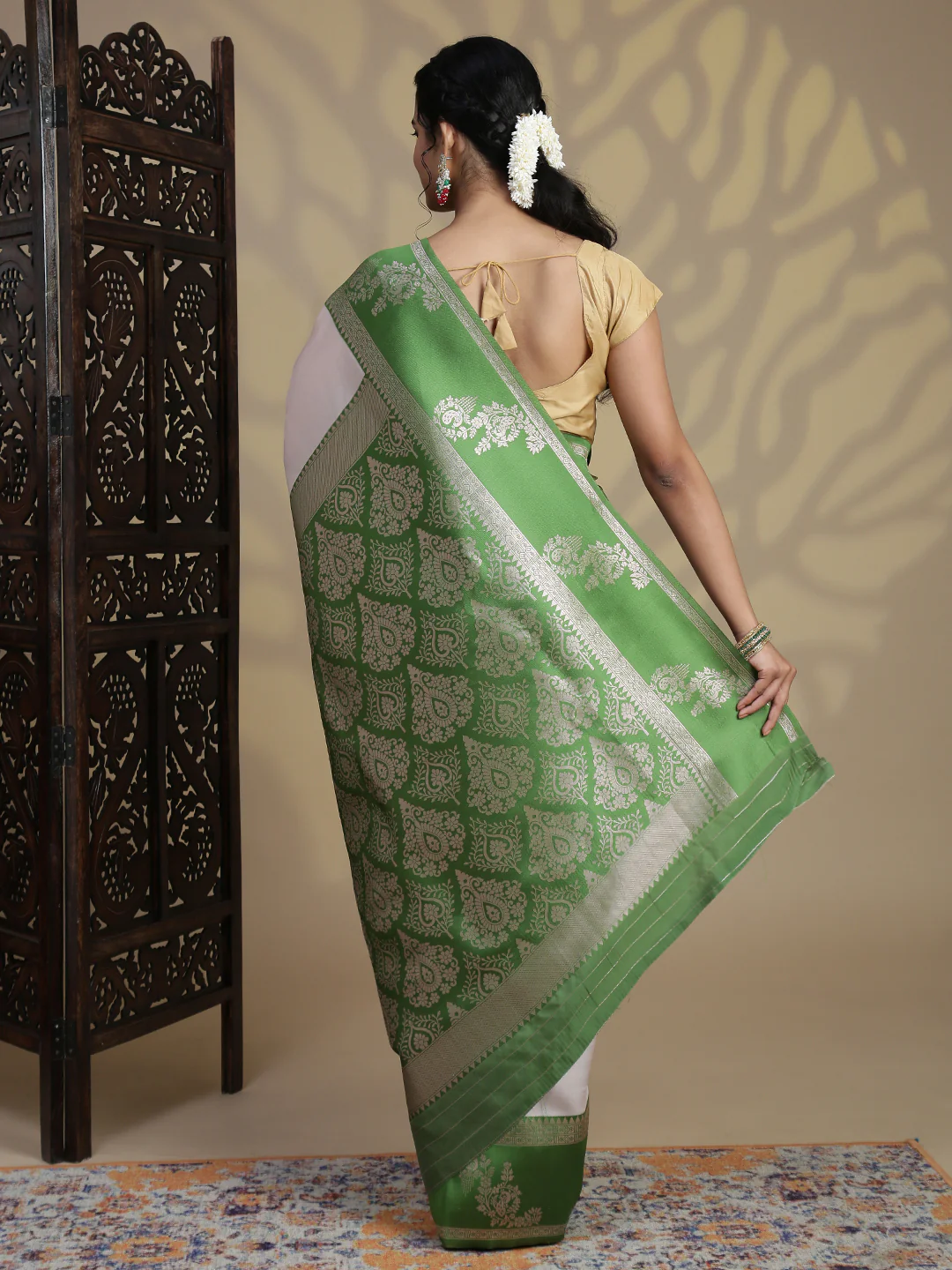 Women Sandal Tissue Saree with Green Border TS64 - Image 4