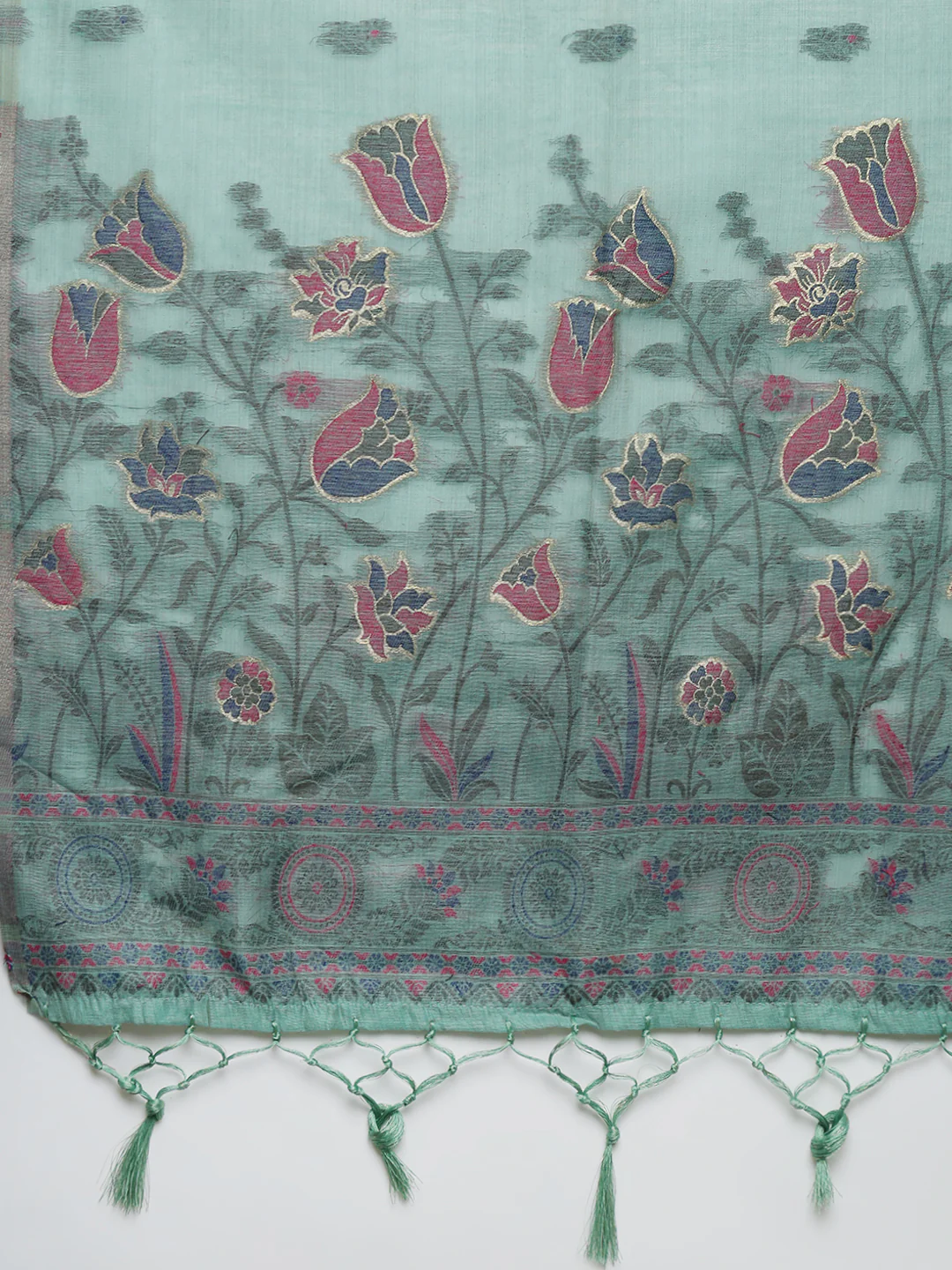 Women Sea Green Cotton Weaving Saree PCS256 - Image 6