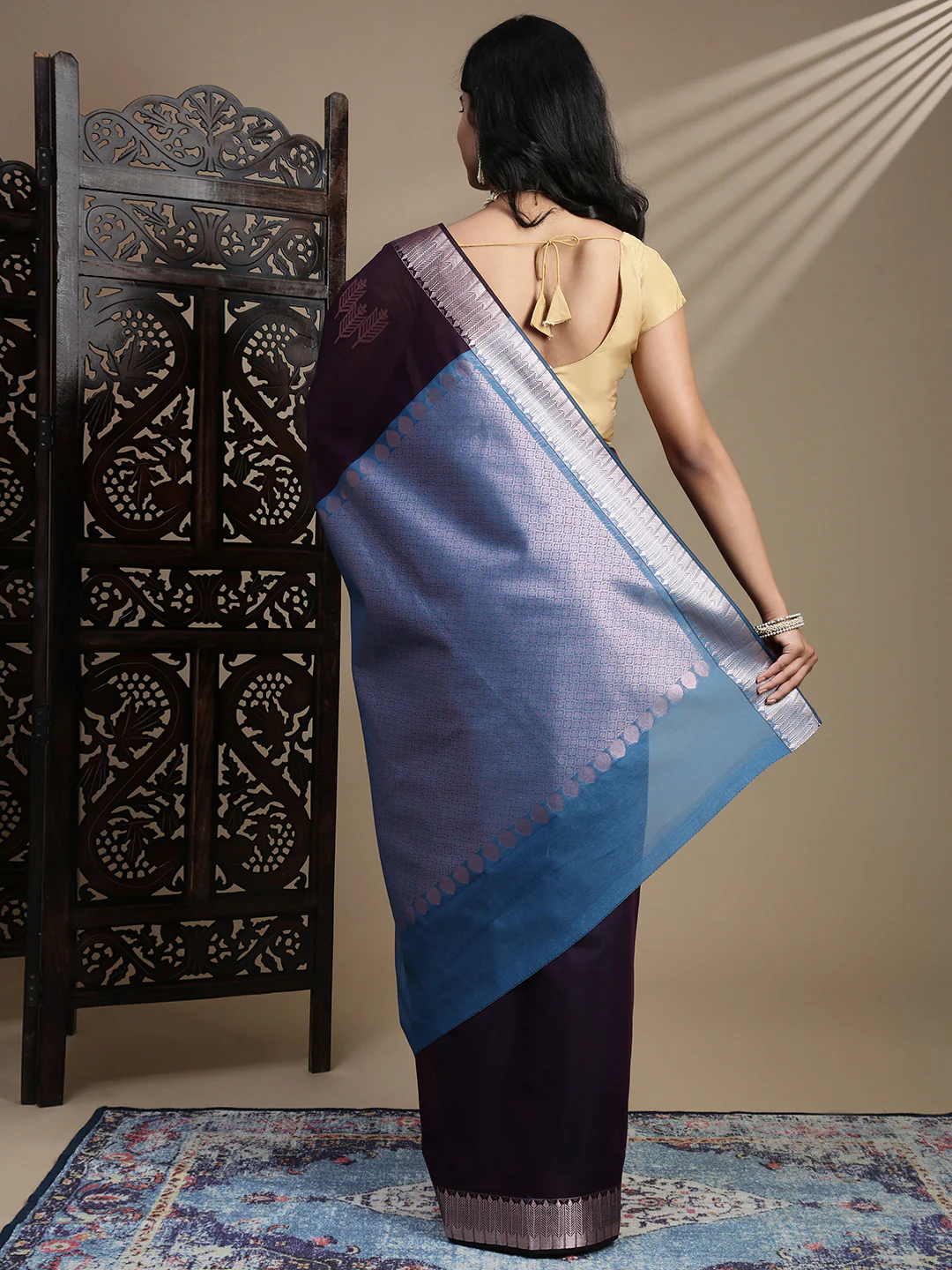 Women Semi Kora Cotton Dark Grape Wine SK128 - Image 3