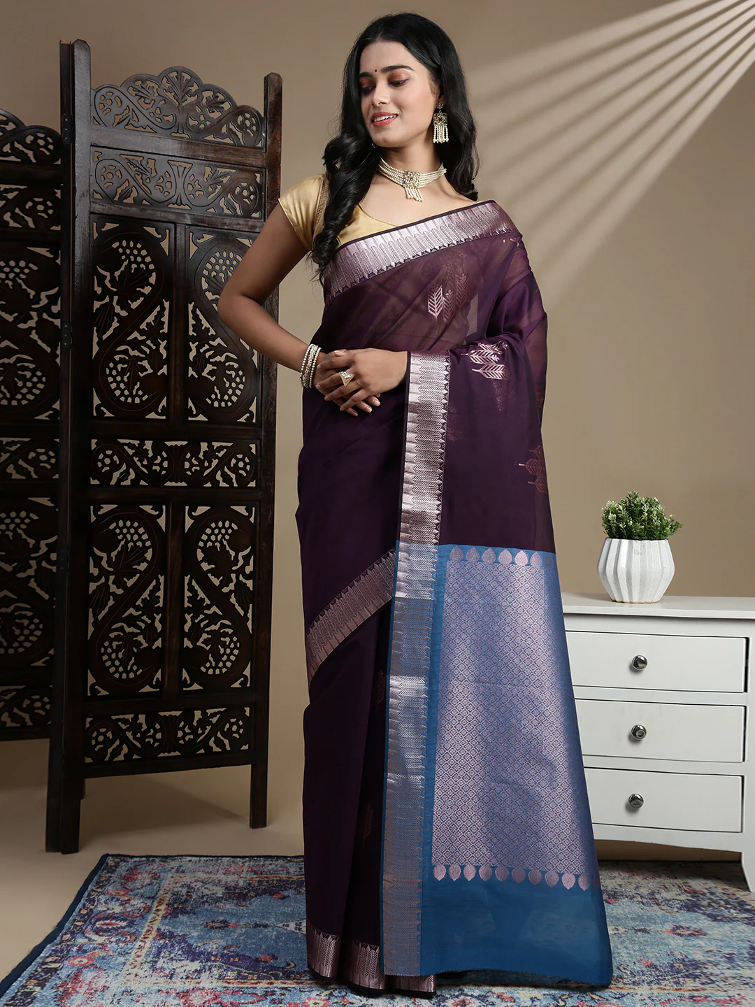 Women Semi Kora Cotton Dark Grape Wine SK128 - Image 7