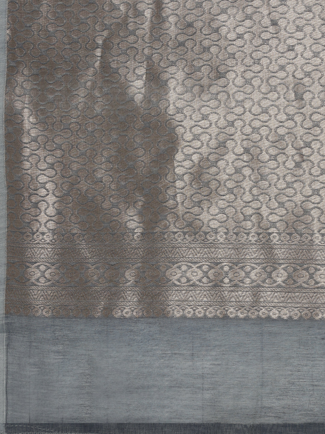 Women Semi Kora Cotton Dark Greyish Blue Saree SK123 - Image 5