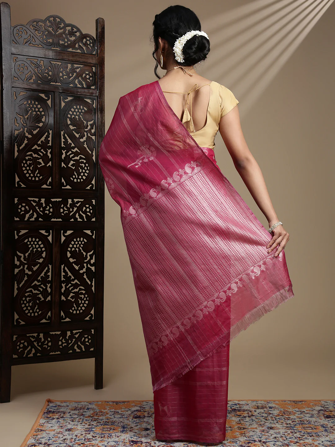 Women Semi Kora Cotton Purple Saree SK126 - Image 3