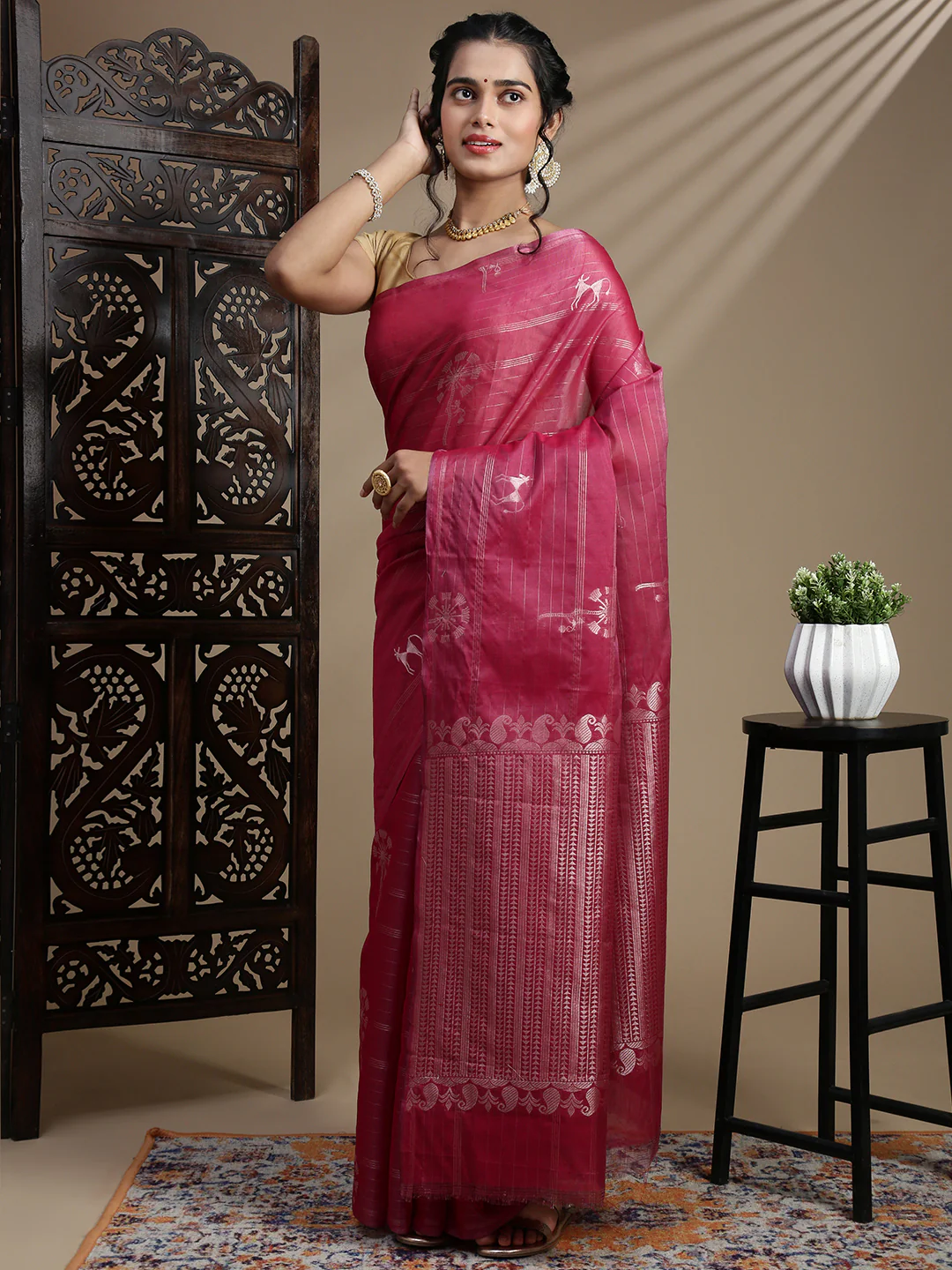 Women Semi Kora Cotton Purple Saree SK126 - Image 7