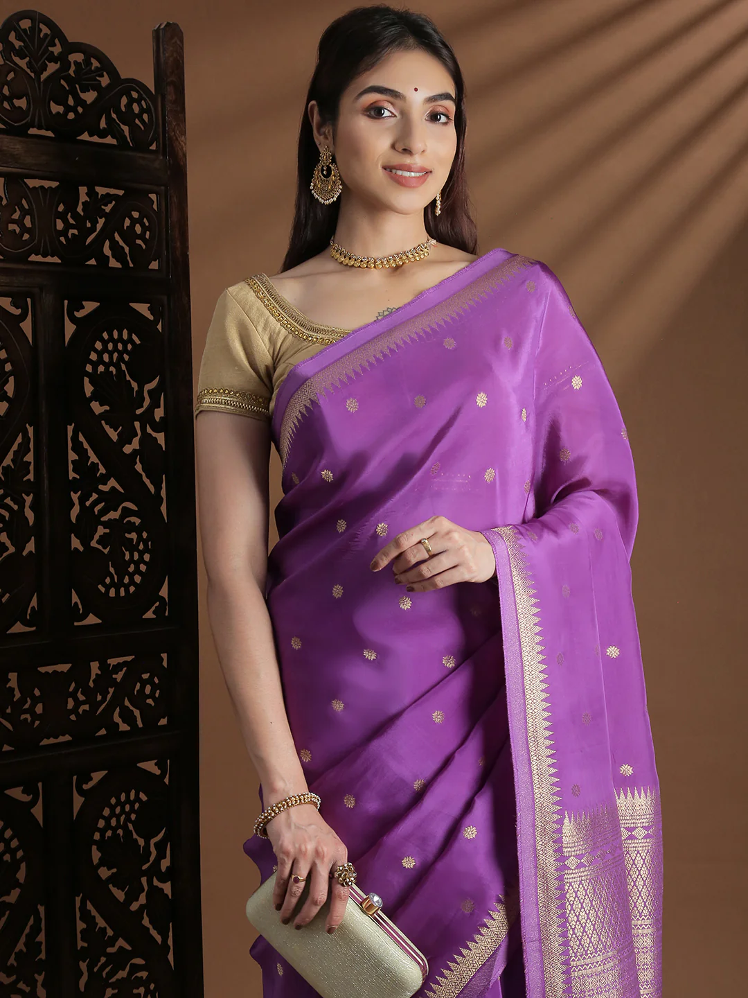Women Semi Mysore Silk Saree Dark Lavender SS401 - Image 2