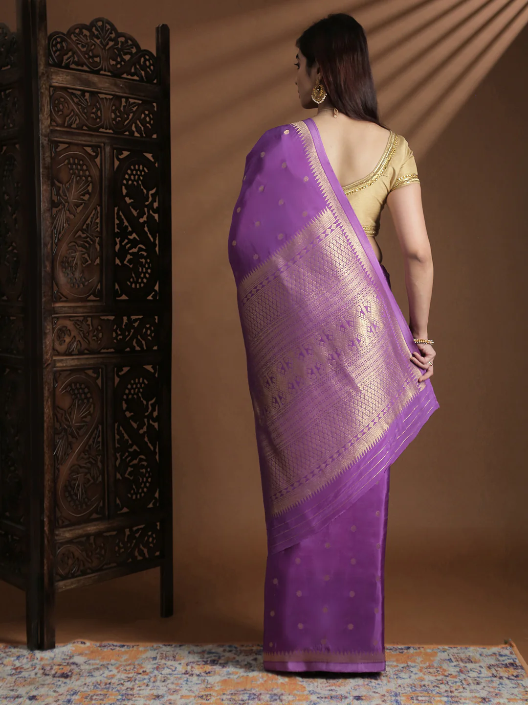 Women Semi Mysore Silk Saree Dark Lavender SS401 - Image 3