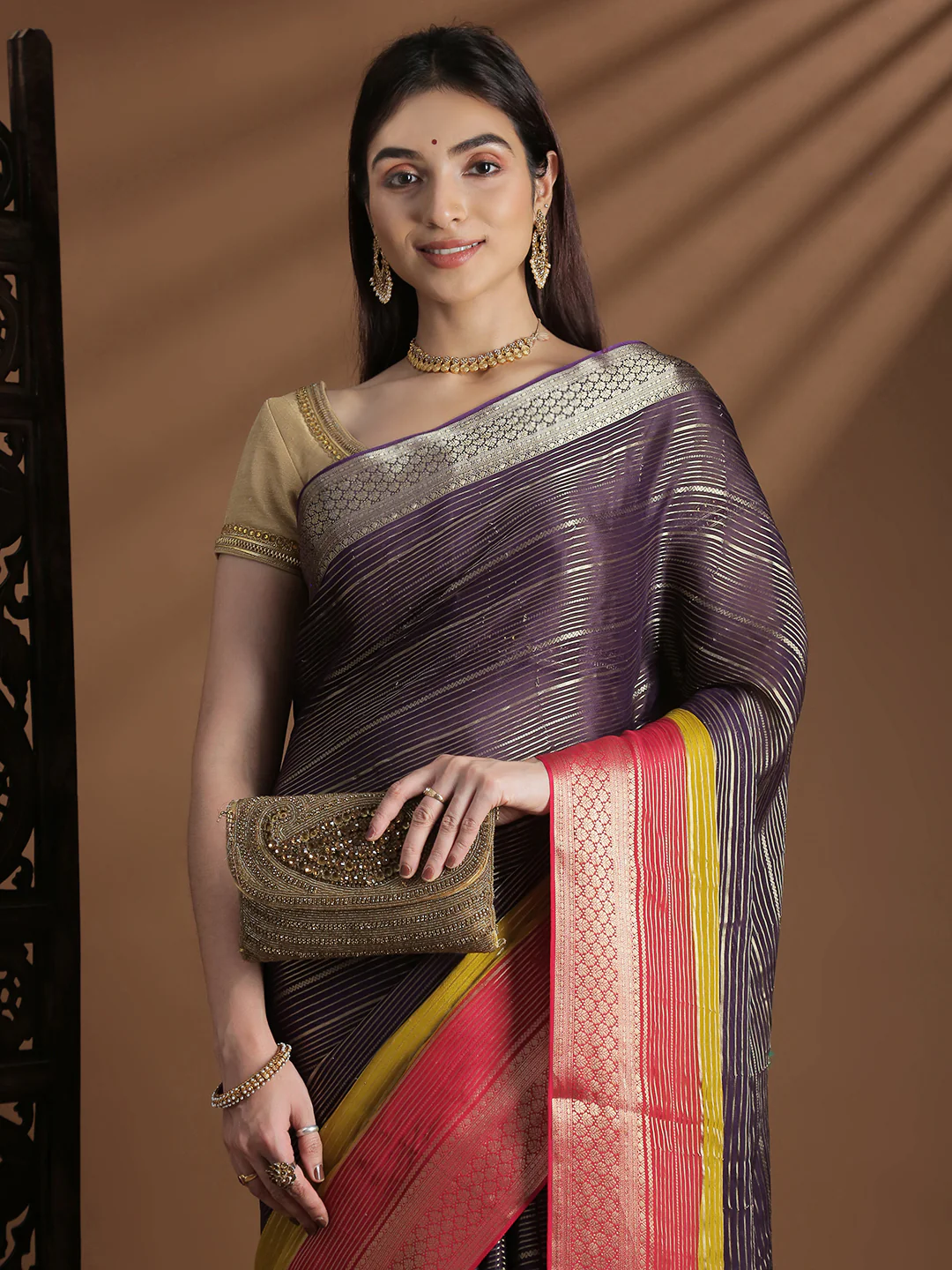 Women Semi Mysore Silk Saree Dark Purple SS397 - Image 2