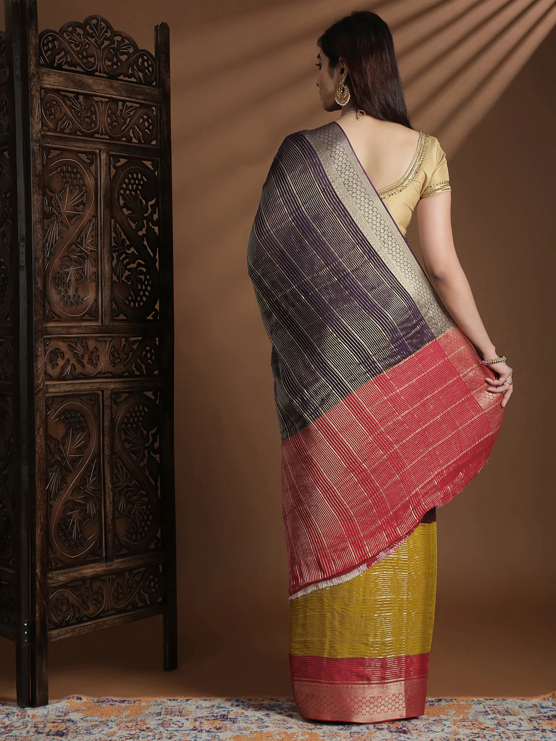 Women Semi Mysore Silk Saree Dark Purple SS397 - Image 3